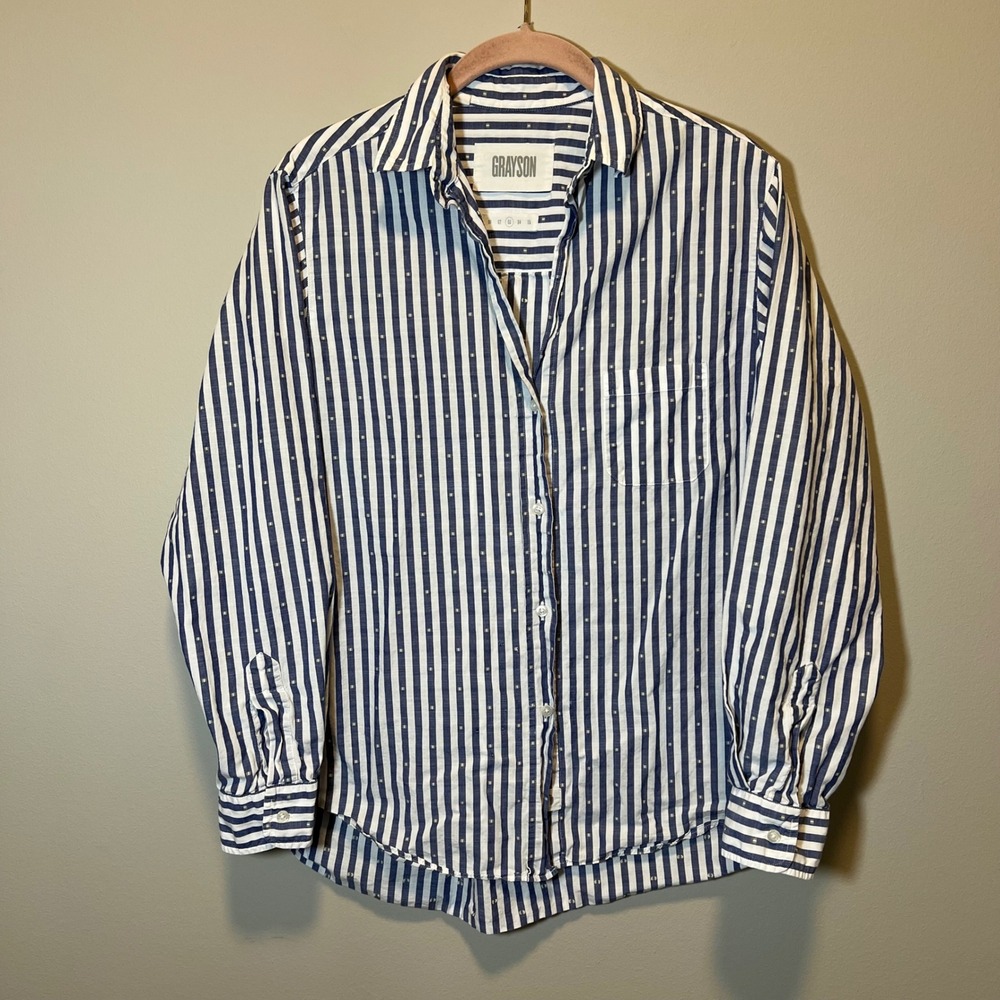 Grayson The Hero Blue White Striped Dobby Dot Button Down Shirt Size 03 M